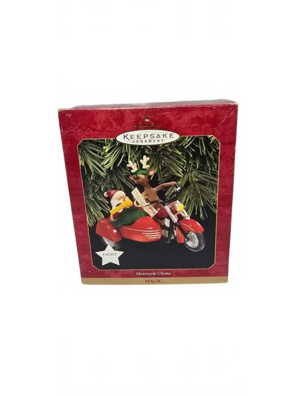 1997 Hallmark Keepsake Ornament Motorcycle Chums Santa and Reindeer